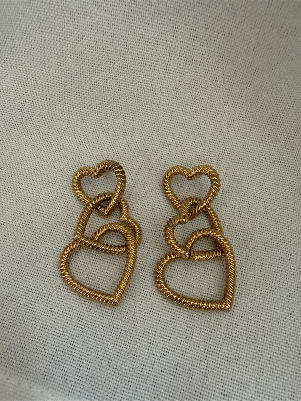 Gold Heart Triple Drop Earrings - Women Jewelry